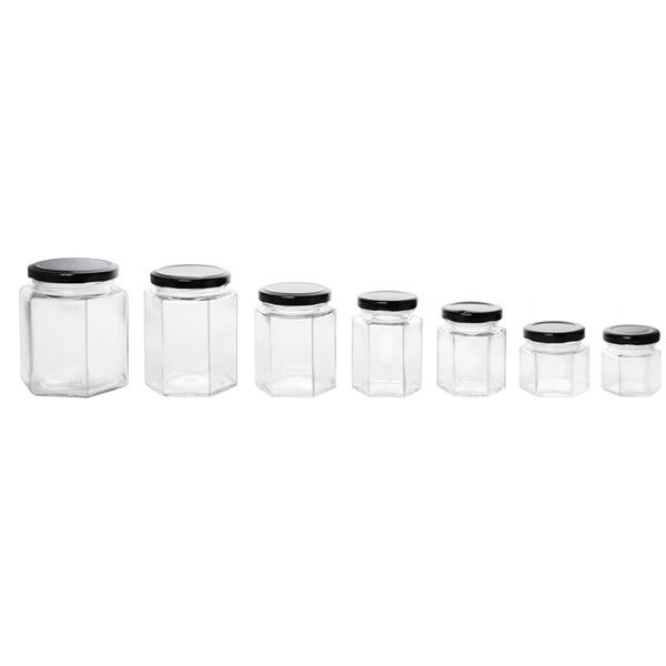 1.5 oz Clear Hexagon Jars,Small Glass Jars With Lids(black),Mason