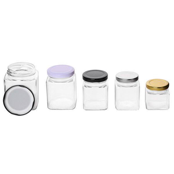 100ml Square Glass Jars With Lids (3.38 oz)